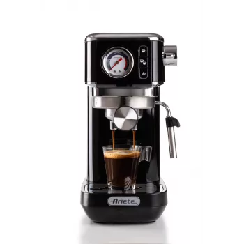 Ariete 1381 kafijas automāts ar manometru, saderīgs ar maltu kafiju un ESE kapsulām, 1300 W, 1.1 L tilpums, 15 bāru spiediens, ½ tasītes filtrs, Cappuccino ierīce, Melns