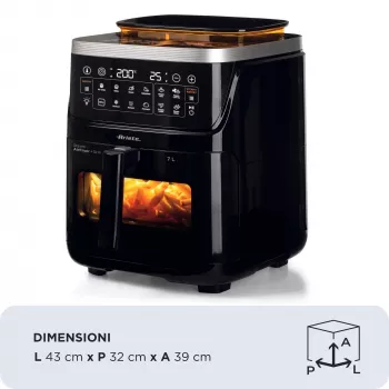 Ariete 4636 Gaisa fritieris ar tvaika funkciju + Grils, 1700W, Žāvēšanas funkcija, 10 gatavošanas programmas, Caurspīdīgs grozs, Taimeris, Melns