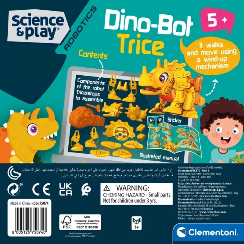 Clementoni Dino Bot Triceratops Junior – Robotizēts dinozaurs, 5 gadi