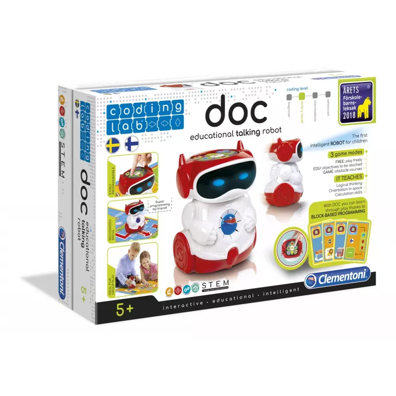 Clementoni DOC - Izglītojošs runājošs robots, Programmējams robots, 5 gadi, Sarkans, Balts