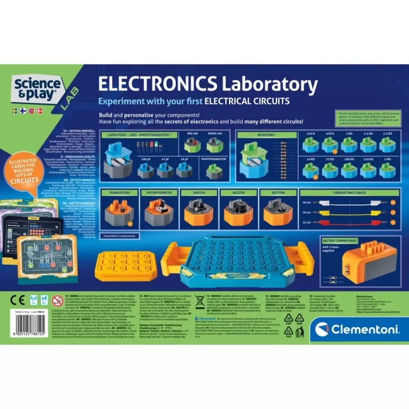 Clementoni Science & Play Elektronikas laboratorija, Eksperimentu komplekts, Elektrība, 8 gadi, Jauktas krāsas