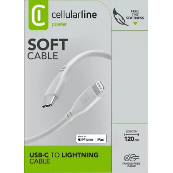 Cellularline Soft Cable 120 cm – USB-C uz Lightning silikona kabelis