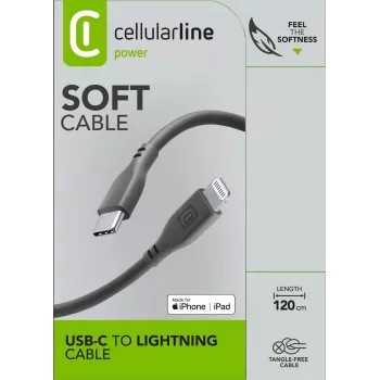 Cellularline Soft Cable 120 cm - USB-C uz Lightning silikona kabelis