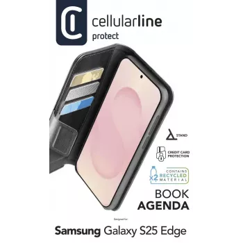 Cellularline Book Agenda Samsung Galaxy S25 Edge grāmatveida maciņš ar magnētisku aizdari un ādas efektu