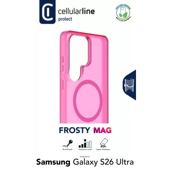 Cellularline FROSTY MAG caurspīdīgs maciņš Galaxy S26 Ultra ar matētu apdari un krāsainām malām, Qi2 saderīgs