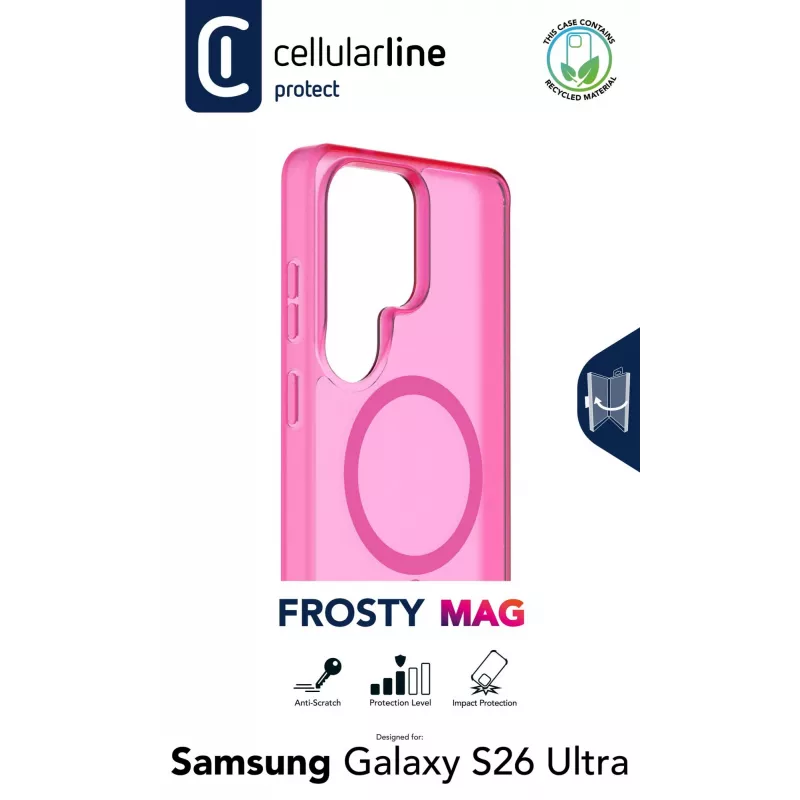 Cellularline FROSTY MAG caurspīdīgs maciņš Galaxy S26 Ultra ar matētu apdari un krāsainām malām, Qi2 saderīgs