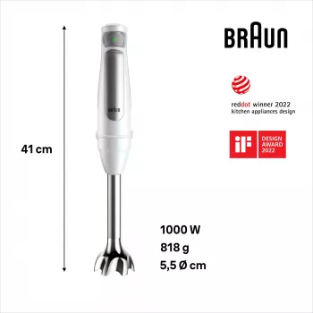 Braun MultiQuick 7 MQ7035IWH 0.6 L rokas blenderis 1000 W nerūsējošais tērauds, balts