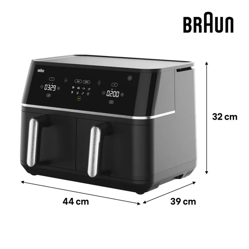 Braun TD 5030I BK Double 10 L Brīvstāvošs 2400 W Karstā gaisa fritieris Melns, Sudrabs