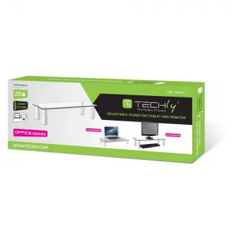 Techly stikla statīvs monitoram/klēpjdatoram, brīvi stāvošs, 20 kg, 33 cm (13 inch), 81.3 cm (32 inch), augstuma regulēšana, caurspīdīgs