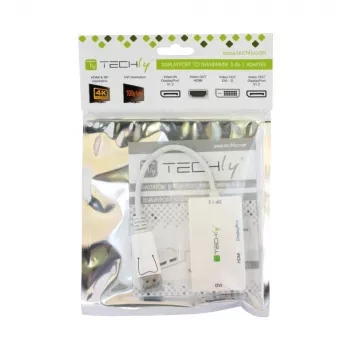 Techly IADAP DP-COMBOF3 video kabeļa adapteris DisplayPort uz DisplayPort + DVI + HDMI balts