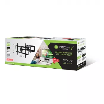 Techly plānais sienas stiprinājums 32-70 collu LCD LED televizoriem, melns, 81,3 cm (32 inch), 177,8 cm (70 inch), 45 kg, 600 x 400 mm, -10 - 5°