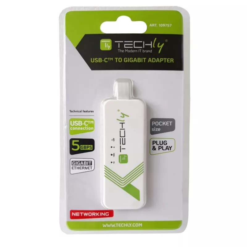 Techly USB 3.1 Type-C uz RJ45 Gigabit Ethernet adapteris, balts