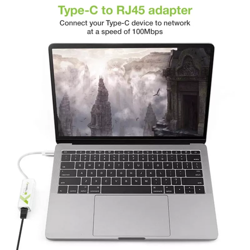 Techly USB 3.1 Type-C uz RJ45 Gigabit Ethernet adapteris, balts