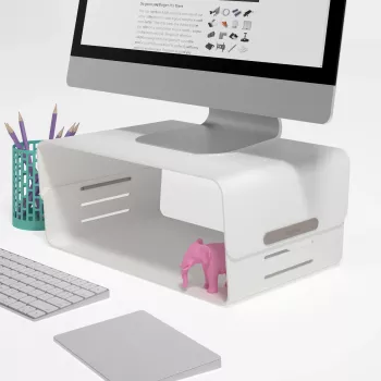Dataflex Addit Bento® monitora pacēlājs - regulējams 120, brīvi stāvošs, 20 kg, augstuma regulēšana, Pelēks, Balts