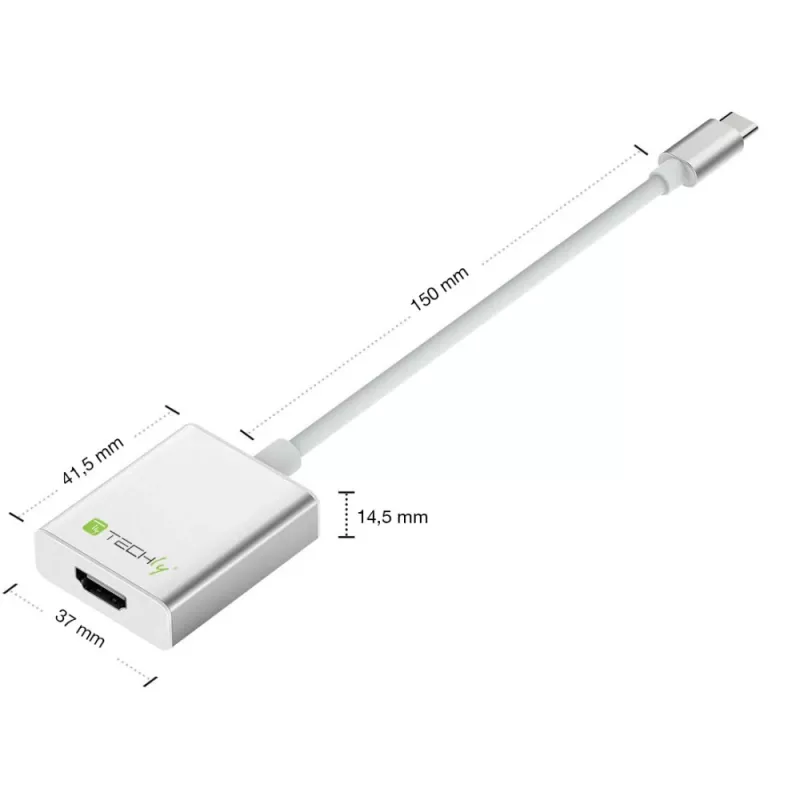 Techly pārveidotāja kabelis USB 3.1 Type-C uz HDMI 1.4, 3.2 Gen 2 (3.1 Gen 2), USB Type-C, HDMI izeja