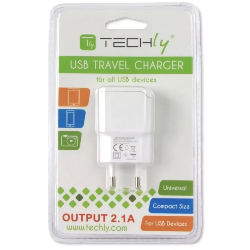 Techly Itālijas kontaktdakšas adapteris ar 1 USB portu 5V / 2,1A balts IPW-USB-21EC