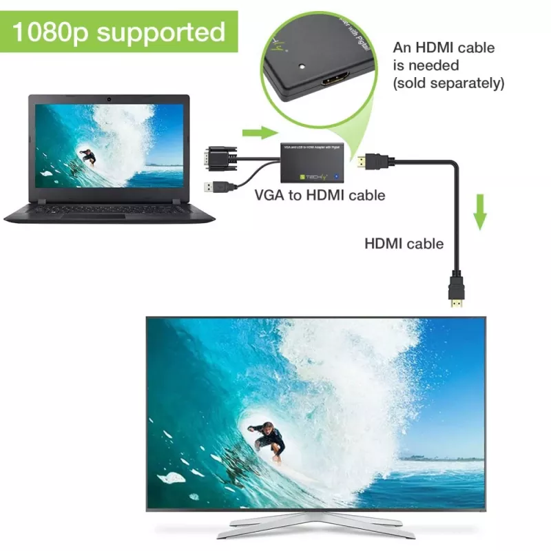 Techly pārveidotājs SVGA un Audio uz HDMI IDATA HDMI-VGA3