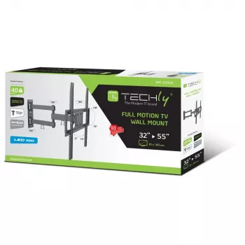 Techly sienas stiprinājums TV 32-55 collu, pilnas kustības, 400x400 mm, melns