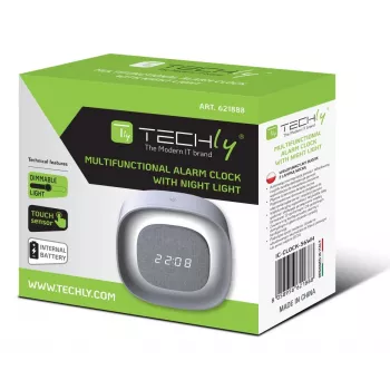 Techly IC-CLOCK-56WH digitālais modinātājpulkstenis ar LED naktsgaismu, pelēks/balts