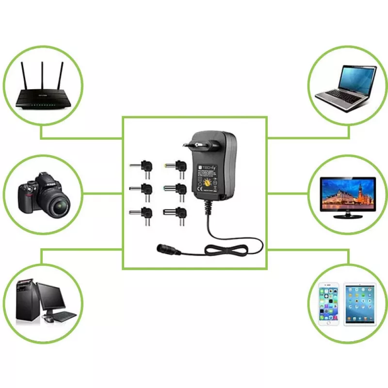 Techly IPW-NTS1000G2 universāls barošanas adapteris iekštelpām 12 W Melns