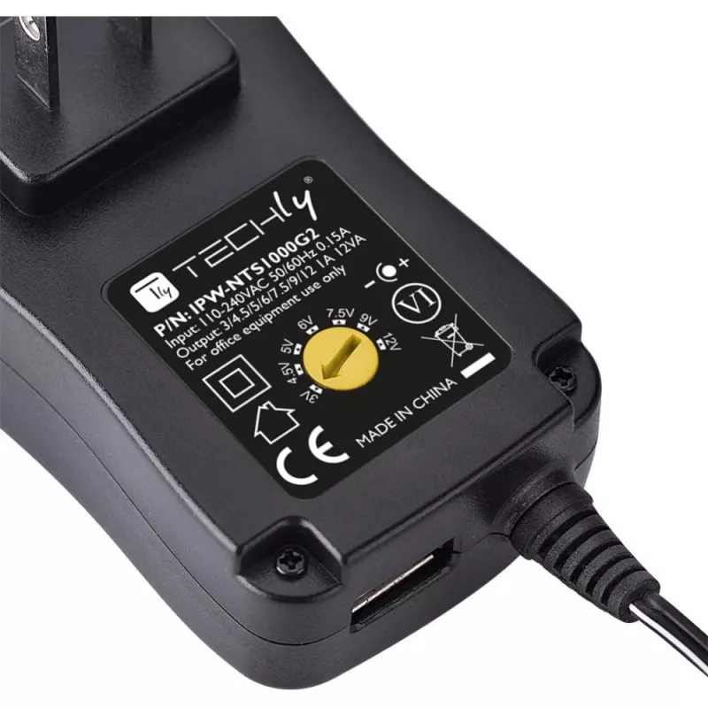 Techly IPW-NTS1000G2 universāls barošanas adapteris iekštelpām 12 W Melns