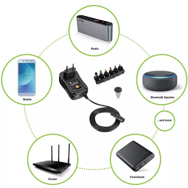 Techly IPW-NTS1000G2 universāls barošanas adapteris iekštelpām 12 W Melns