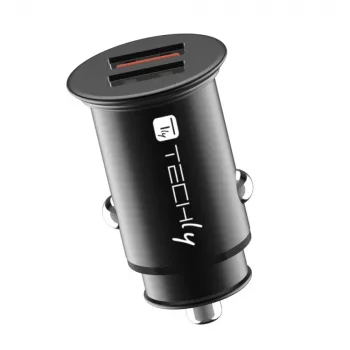 Techly Mini Auto Lādētājs 2 Porti USB-A Quick Charge 3.0 36W Melns Metāls
