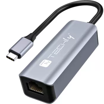 Techly IDATA USB-ETGIGA-CA USB-C uz Ethernet adapteris, melns/sudrabs
