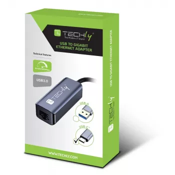 Techly IDATA USB-ETGIGA-CA USB-C uz Ethernet adapteris, melns/sudrabs