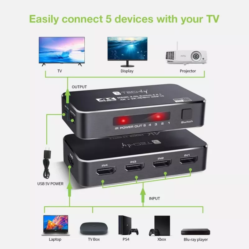Techly IDATA HDMI2-4K5160B HDMI slēdzis