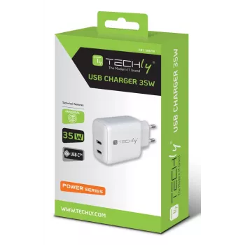 Techly IPW-USB-2C35W mobilā ierīču lādētājs Klēpjdators, Viedtālrunis, Planšete Balts AC Ātrā uzlāde Iekštelpām