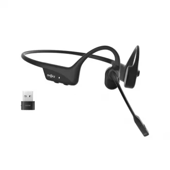 SHOKZ OpenComm2 UC 2025 Upgrade — bezvadu Bluetooth kaulu vadības austiņas ar trokšņu slāpējošu mikrofona kātu un USB-C adapteri, melna