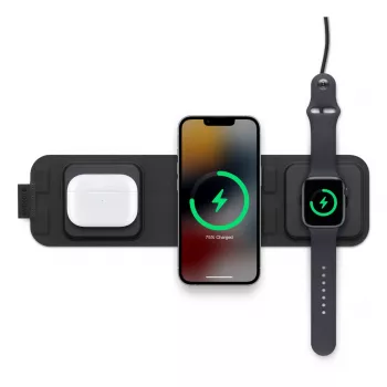 mophie 3-in-1 ceļojumu lādētājs ar MagSafe (2023), iekštelpu, USB, bezvadu uzlāde, melns
