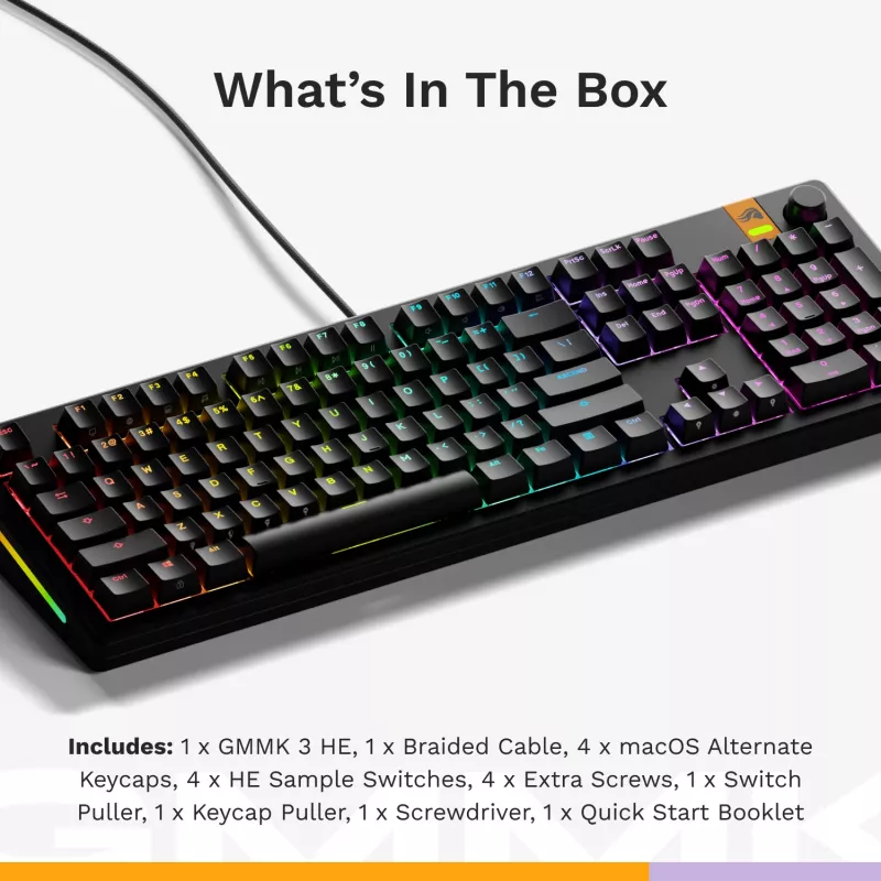Glorious Gaming GMMK 3 HE 100% Prebuilt Wired Black - US, vadu, mehāniska tastatūra, QWERTY, RGB LED, melna