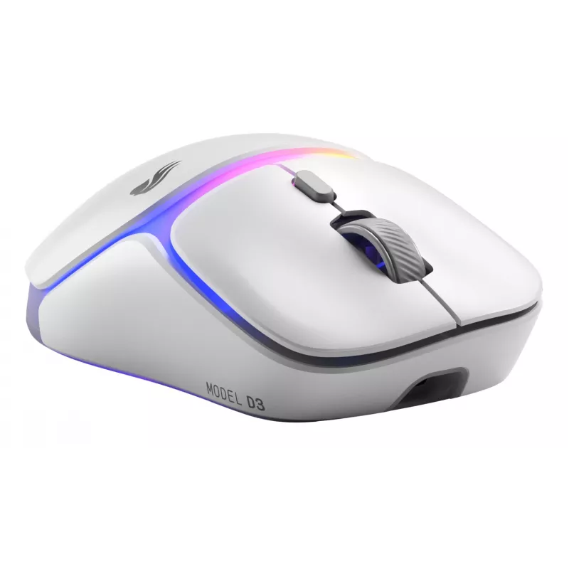 Glorious Gaming Model D3 Wireless Gaming Pele - InfinitePlay Maināmo Akumulatoru Sistēma, 8k Polling, 130M Klikšķu Optiskie Slēdži, Īpaši Viegls 69g, 30K DPI Optiskais Sensors, RGB - Balta