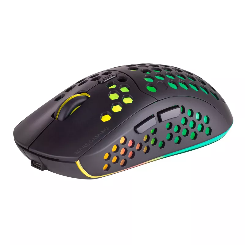 Mars Gaming MMW3 bezvadu spēļu pele, RGB Flow, īpaši viegla 79g, 3200DPI, Melna