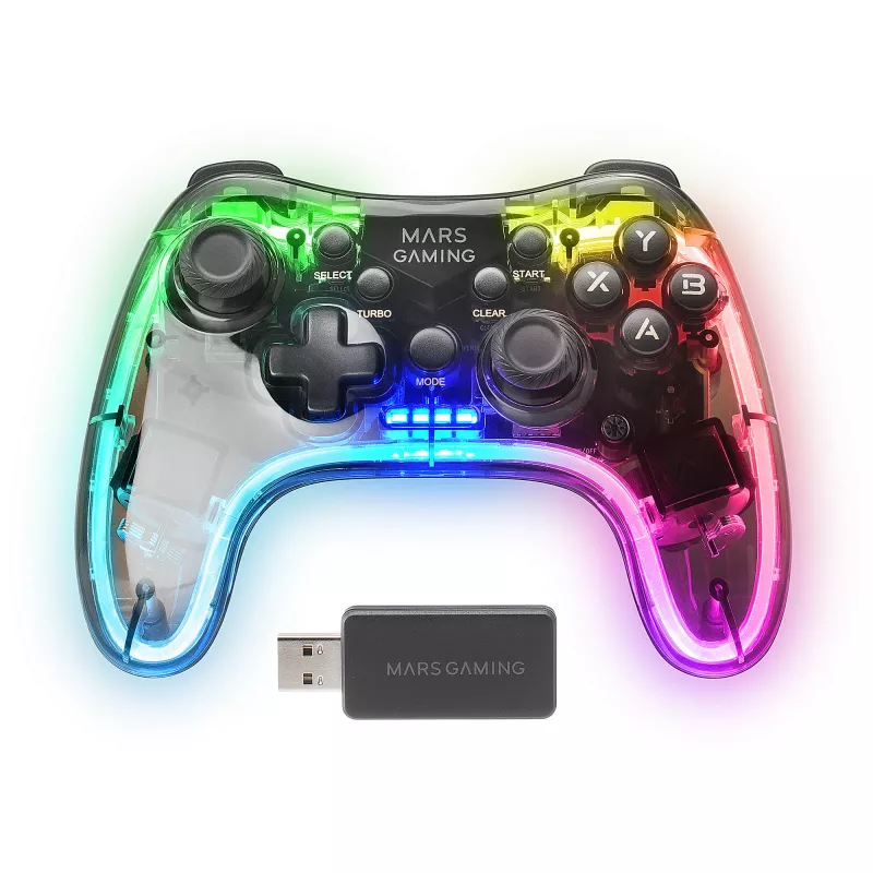 Mars Gaming MGP-24 bezvadu spēļu kontrolieris 2.4GPRO Neon RGB Dual Haptic Vibration