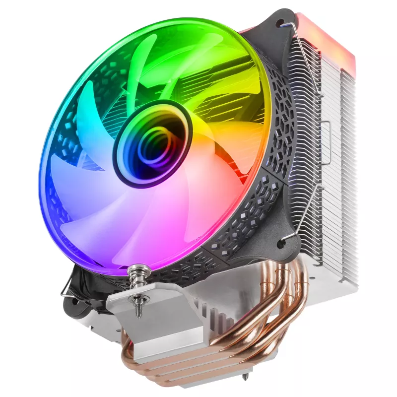Mars Gaming MCPU-VR Black CPU dzesētājs ar Dual Infinity Mirror ARGB, 4 HCT siltuma caurulēm, 180W TDP, klusu PWM 12cm ventilatoru