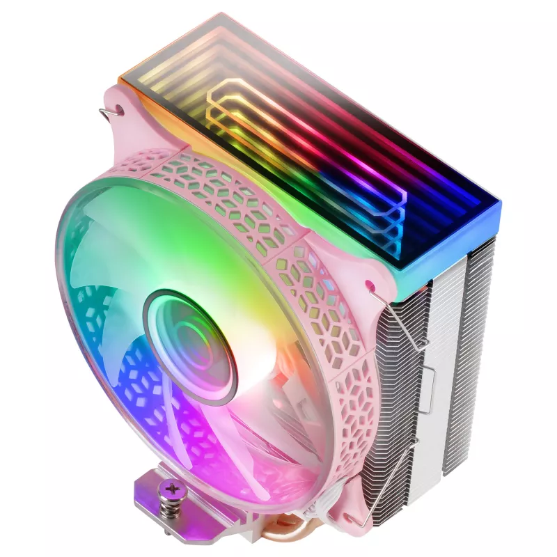 Mars Gaming MCPU-VR Pink CPU dzesētājs ar Dual Infinity Mirror ARGB, 4 HCT siltumcaurulēm, 180W TDP, ultraklusu PWM 12cm ventilatoru