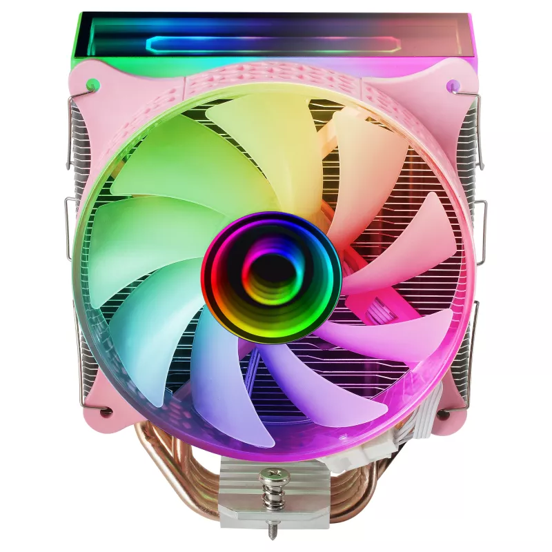 Mars Gaming MCPU-VR Pink CPU dzesētājs ar Dual Infinity Mirror ARGB, 4 HCT siltumcaurulēm, 180W TDP, ultraklusu PWM 12cm ventilatoru