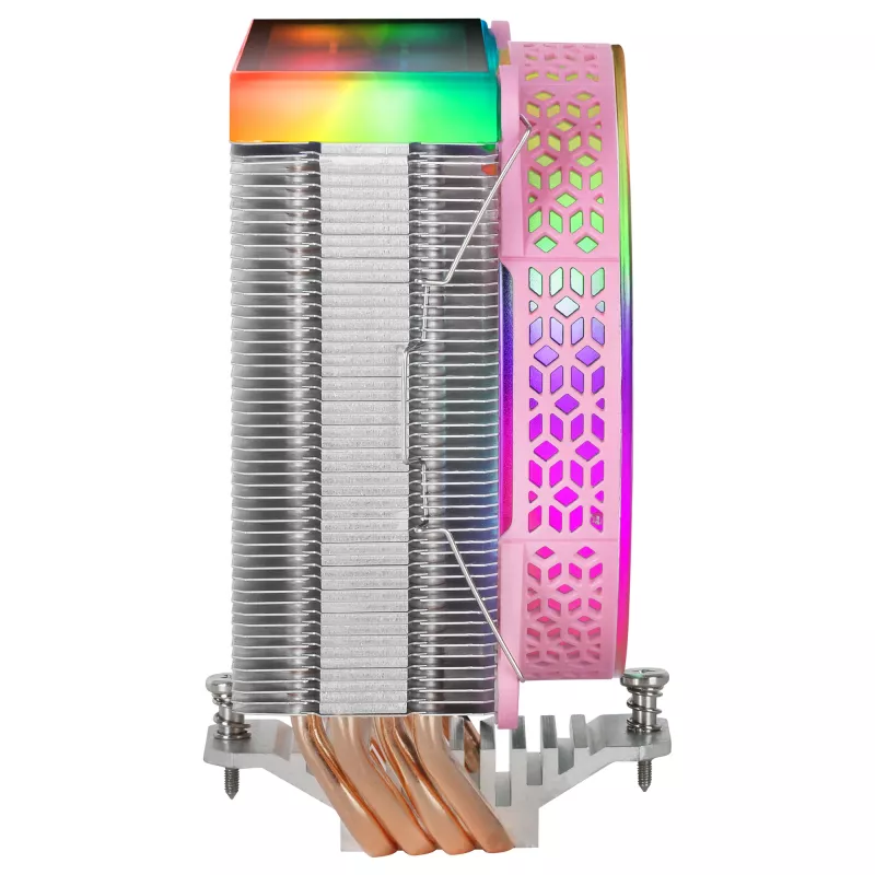 Mars Gaming MCPU-VR Pink CPU dzesētājs ar Dual Infinity Mirror ARGB, 4 HCT siltumcaurulēm, 180W TDP, ultraklusu PWM 12cm ventilatoru