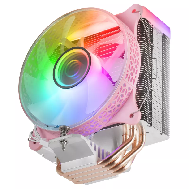 Mars Gaming MCPU-VR Pink CPU dzesētājs ar Dual Infinity Mirror ARGB, 4 HCT siltumcaurulēm, 180W TDP, ultraklusu PWM 12cm ventilatoru