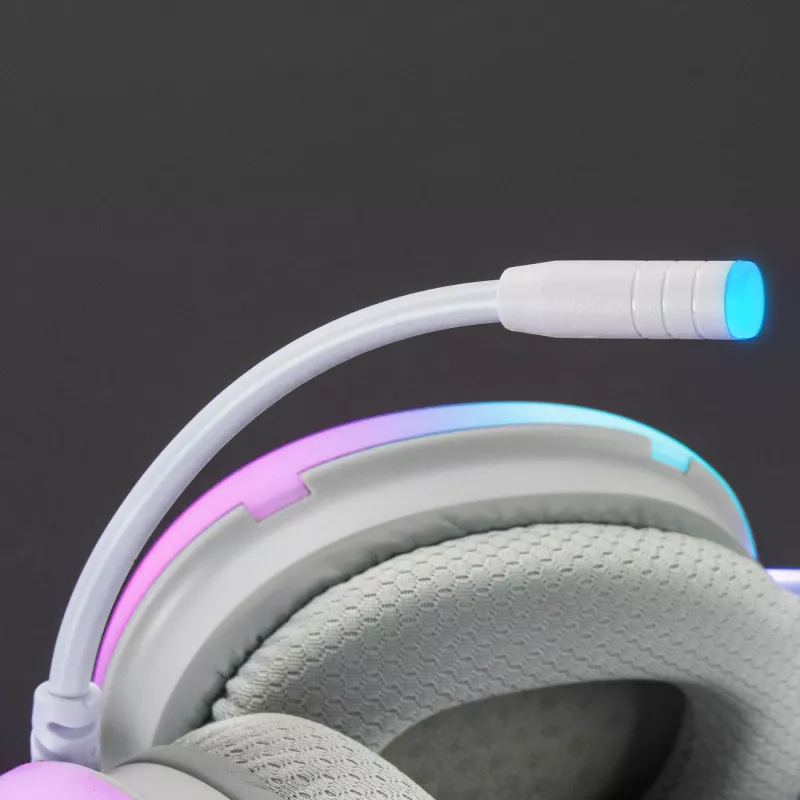 Mars Gaming MH-GLOW White 360° Full Chroma RGB Flow austiņas ar trokšņu slāpējošu mikrofonu, īpaši vieglas, atmiņas putu polsteri, universāla saderība