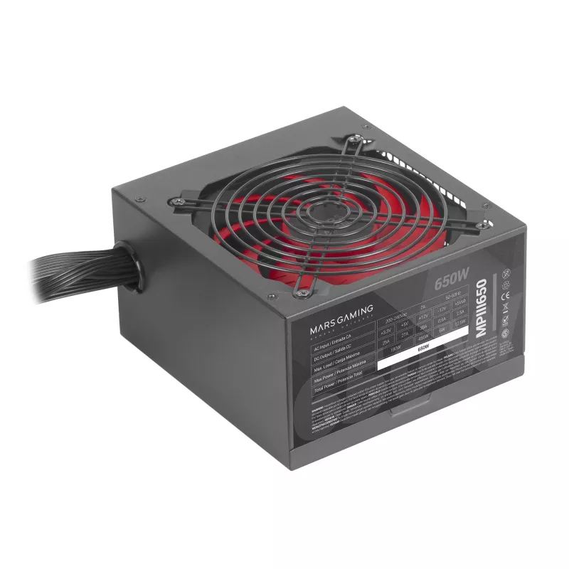 Mars Gaming MPIII650 barošanas bloks 650W ATX 5 gadu garantija AI-RPM klusums 85% efektivitāte melns