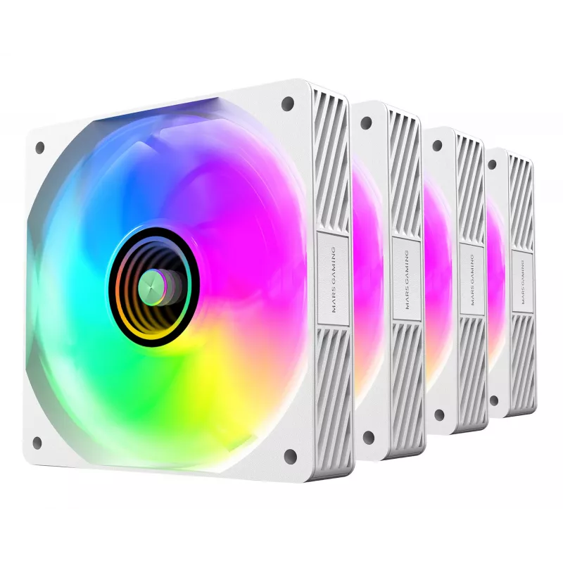 Mars Gaming MFSI4KITW dzesēšanas sistēma 4x120mm ARGB ventilatori ar hub un tālvadību Balts