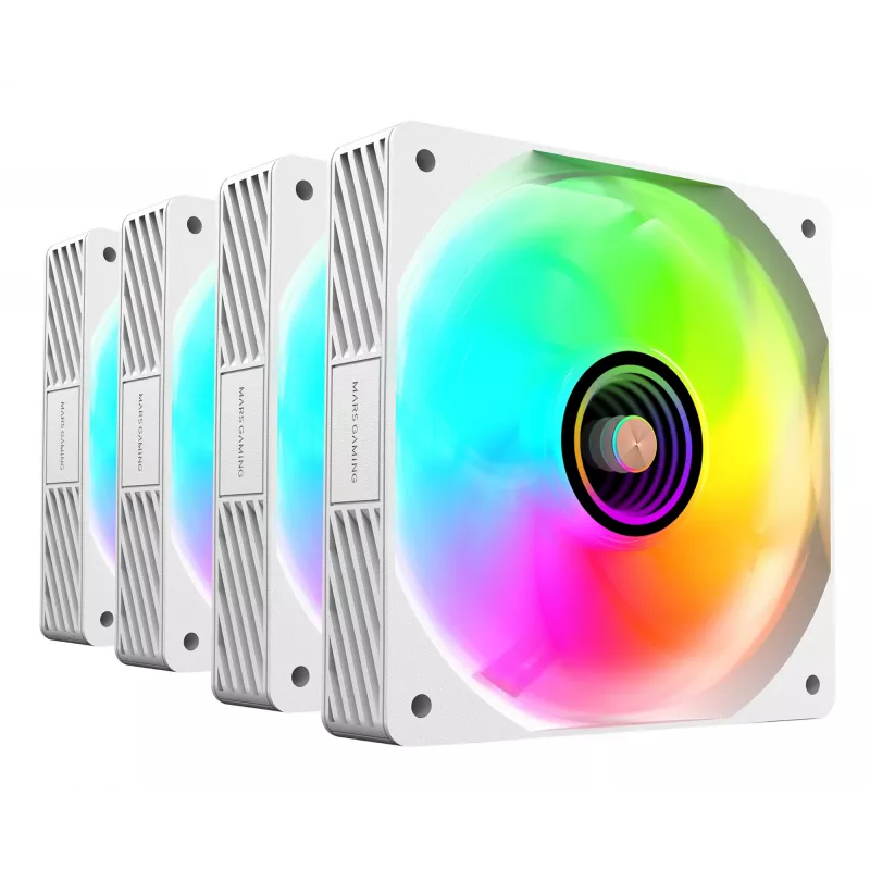 Mars Gaming MFSI4KITW dzesēšanas sistēma 4x120mm ARGB ventilatori ar hub un tālvadību Balts