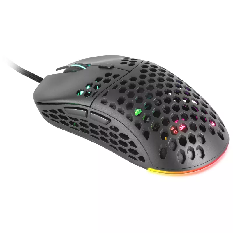 Mars Gaming MM55 Black RGB Chroma Gaming Pele – Īpaši viegla 55g, 12800 DPI, HUANO mehāniskie slēdži