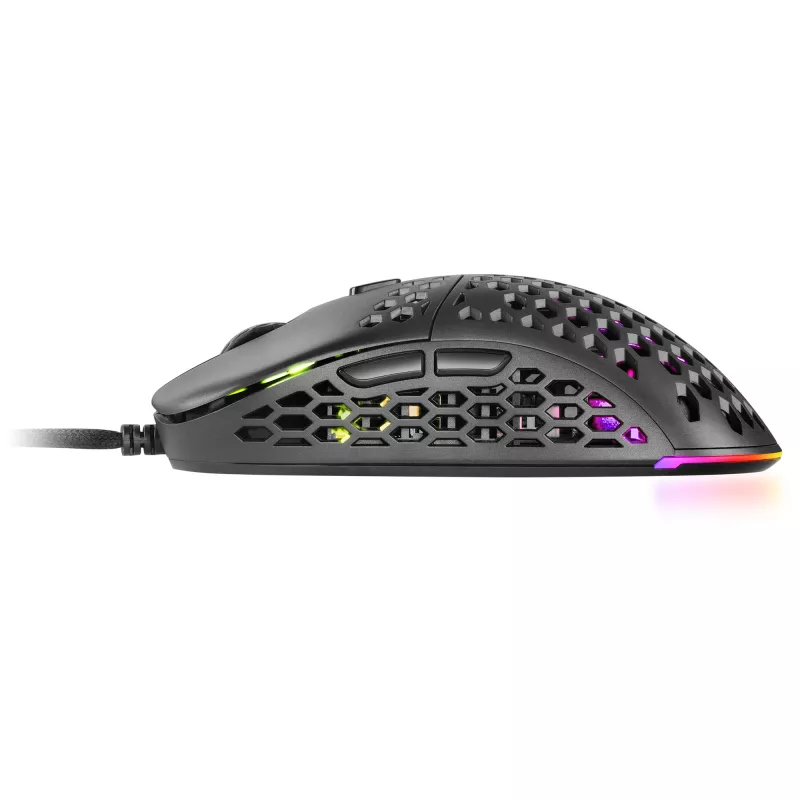 Mars Gaming MM55 Black RGB Chroma Gaming Pele – Īpaši viegla 55g, 12800 DPI, HUANO mehāniskie slēdži