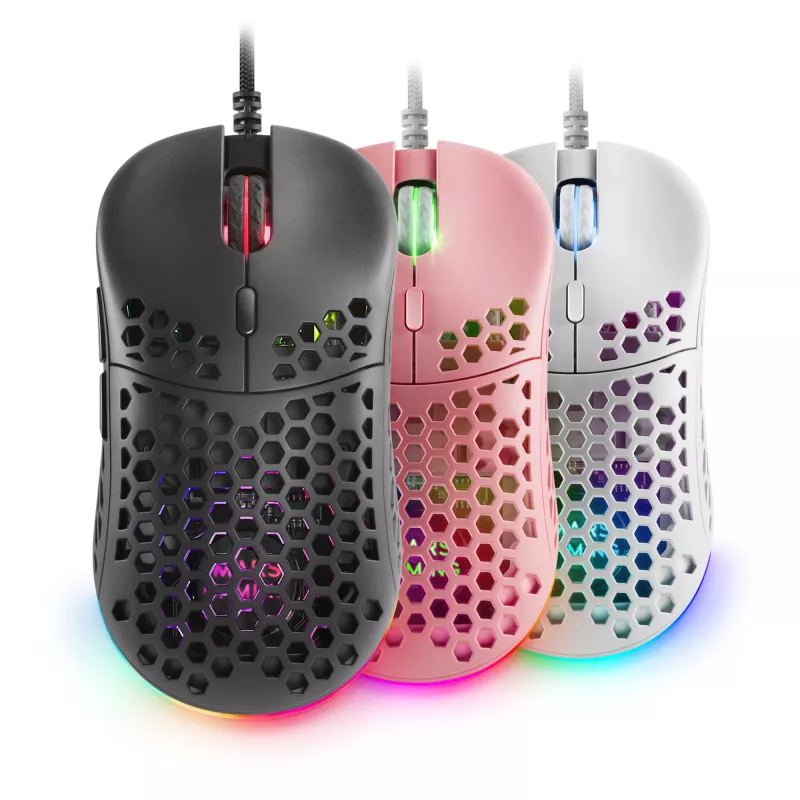 Mars Gaming MM55 Black RGB Chroma Gaming Pele – Īpaši viegla 55g, 12800 DPI, HUANO mehāniskie slēdži