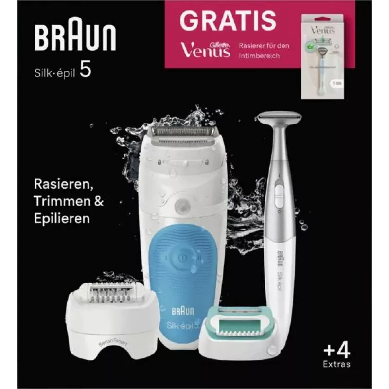 Braun Silk-épil 5 810 + Gillette Venus Trimmer 28 pincetes, zils, balts